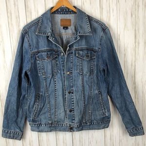 Vintage GAP Distressed Faded 100% Cotton Denim Button Down Jean Jacket Mens L